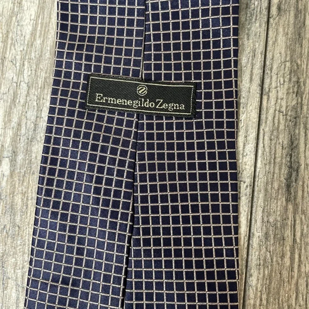 Ermenegildo Zelda Micro Plaid Italy Made Silk Neck Tie Blue Gold